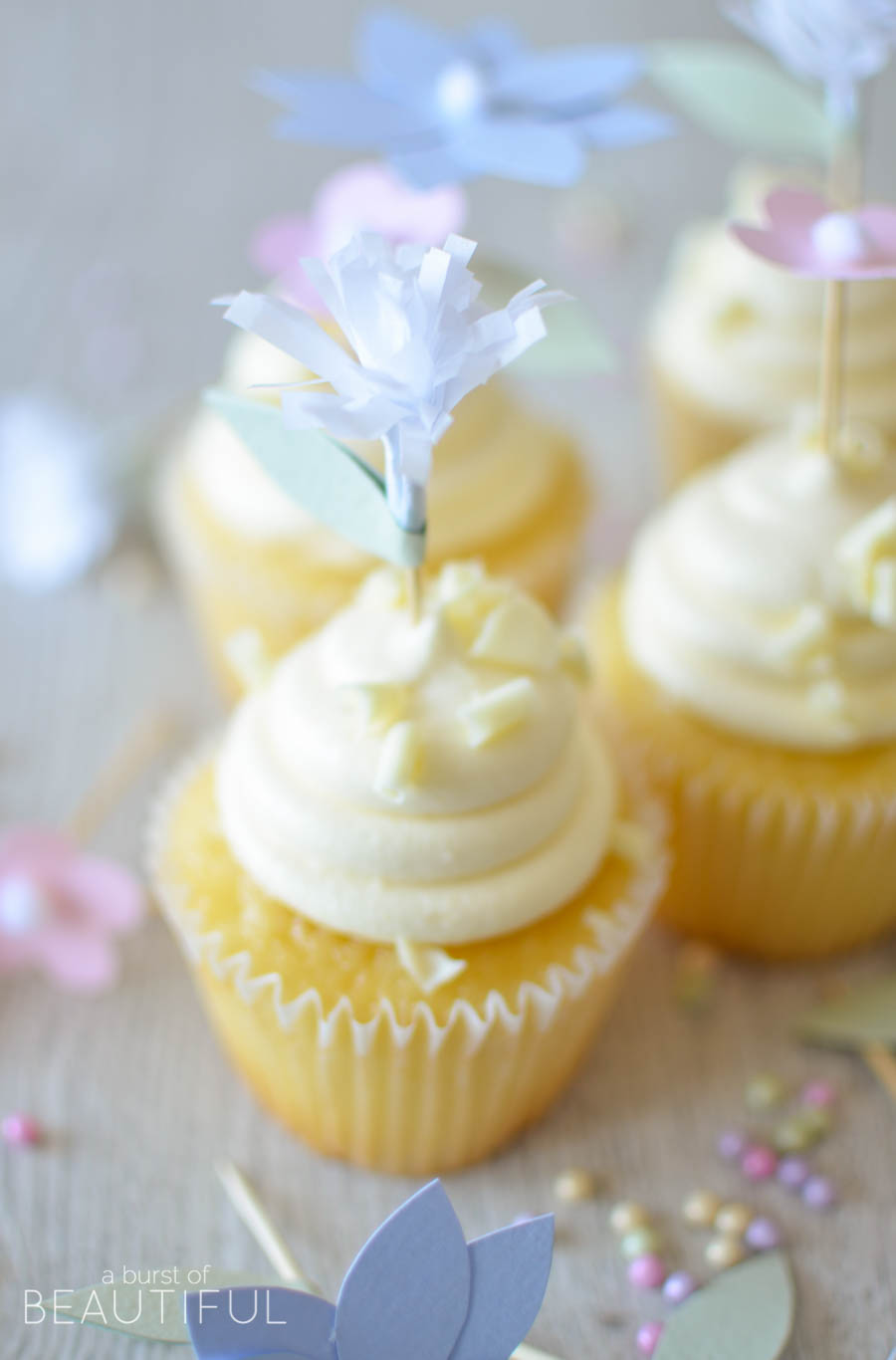Add a whimsical touch to your next special even with these pretty DIY floral cupcake toppers | A Burst of Beautiful 
