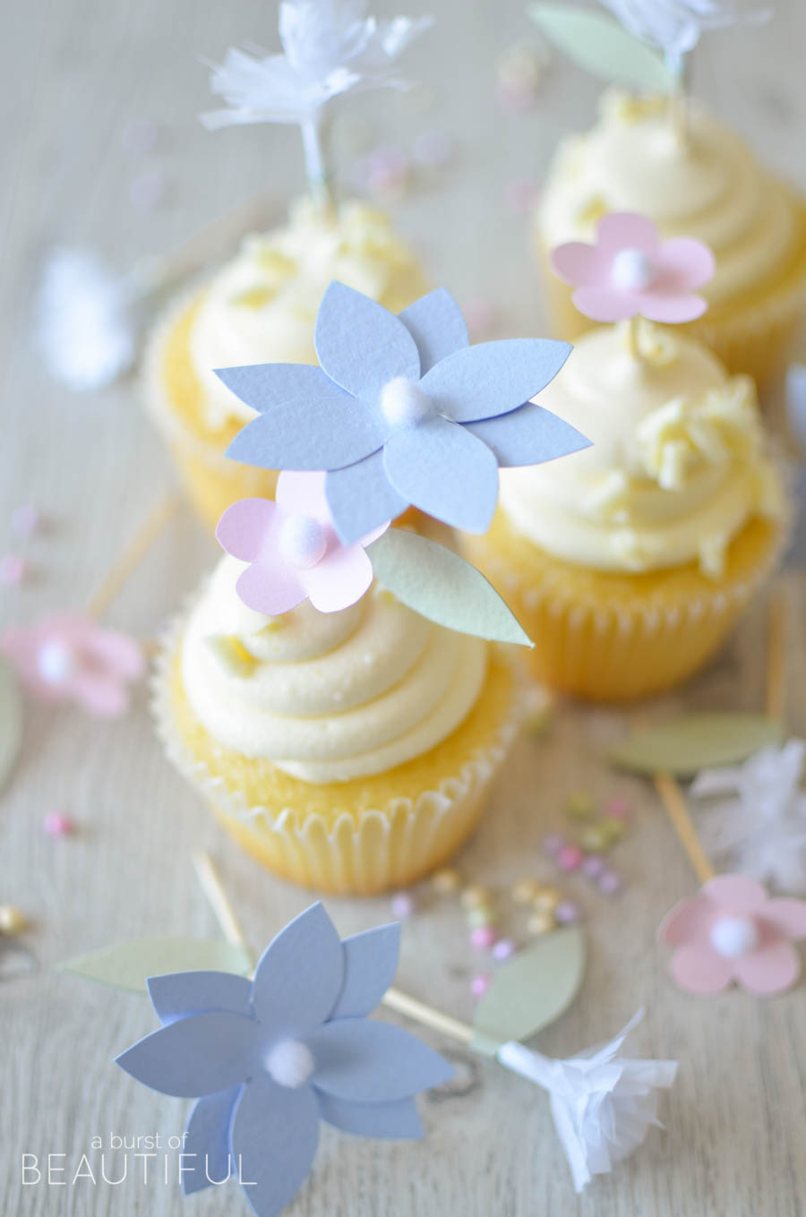 Add a whimsical touch to your next special even with these pretty DIY floral cupcake toppers | A Burst of Beautiful 